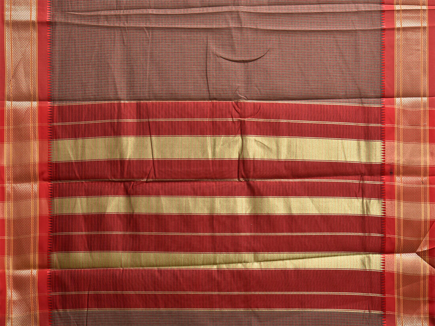 Light Brown and Dark Red Bamboo Cotton Saree with Checks Design No Blouse bc1034