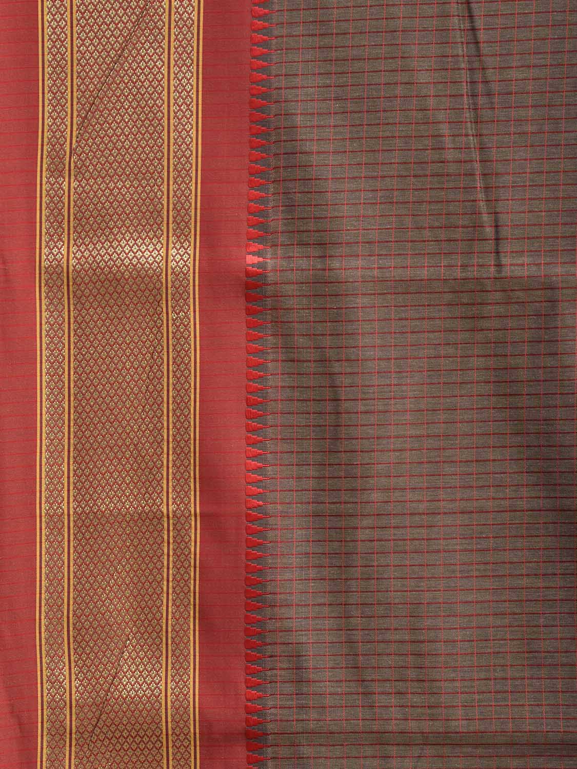 Light Brown and Dark Red Bamboo Cotton Saree with Checks Design No Blouse bc1034
