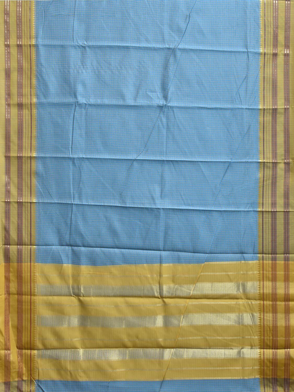 Blue and Green Bamboo Cotton Viscose Silk Saree with Checks Design No Blouse bc1036