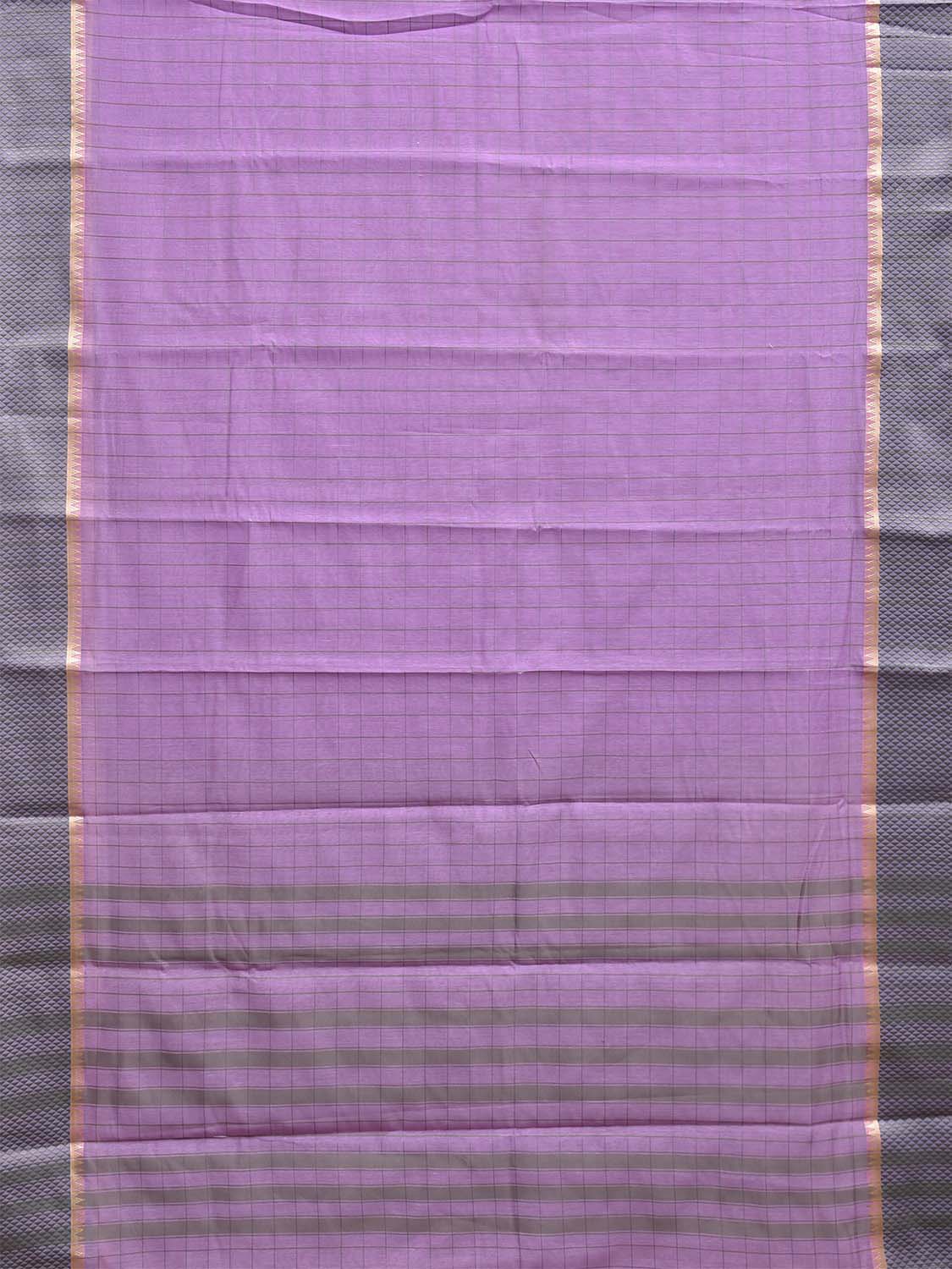 Lavender and Grey Bamboo Cotton Saree with Big Checks Design No Blouse bc1038
