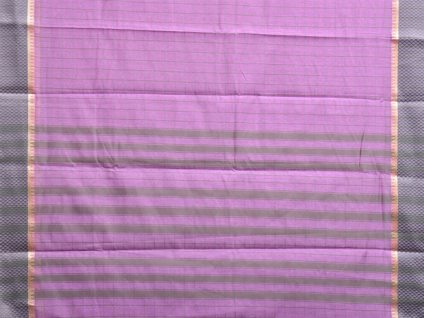 Lavender and Grey Bamboo Cotton Saree with Big Checks Design No Blouse bc1038