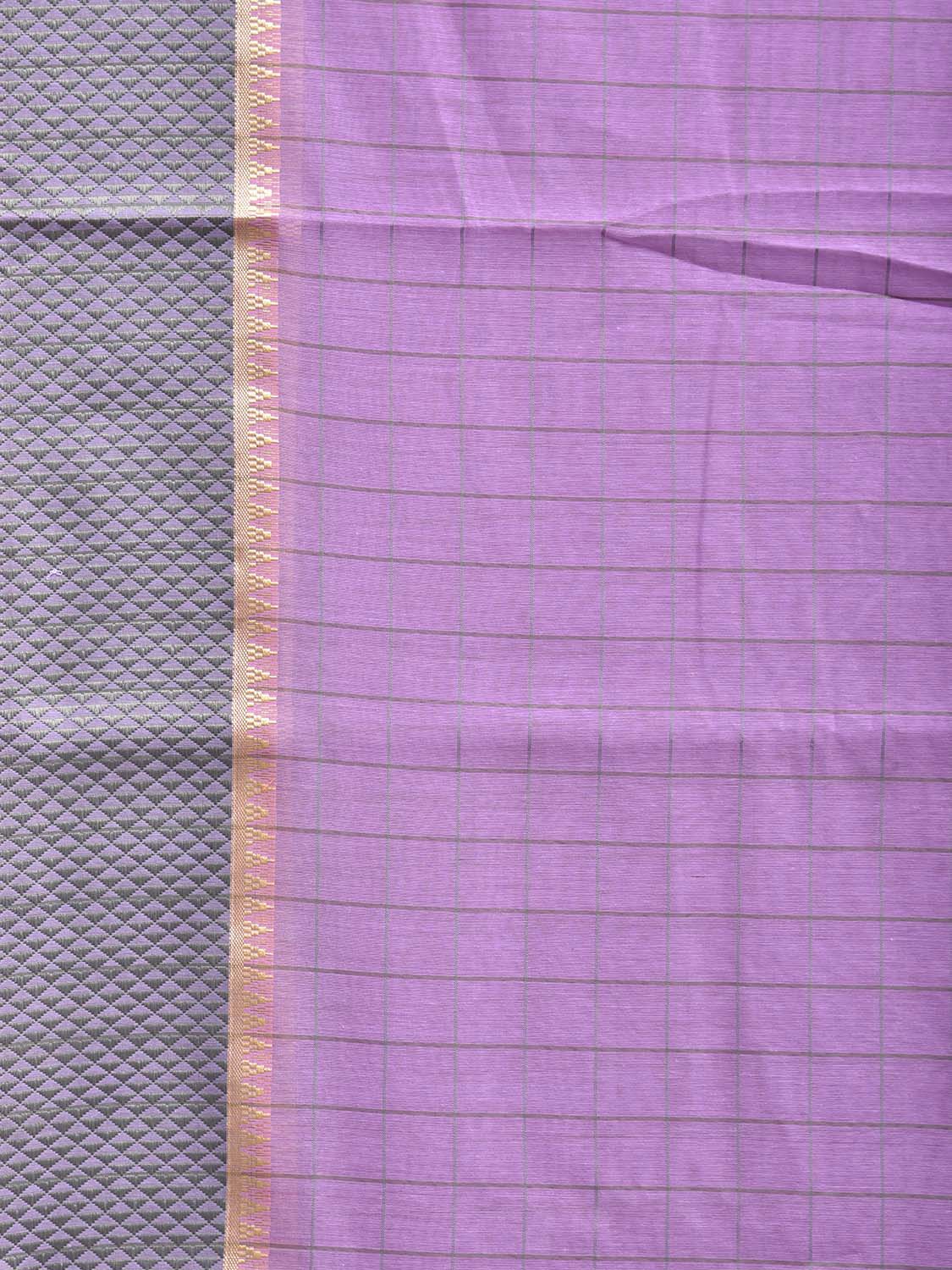 Lavender and Grey Bamboo Cotton Saree with Big Checks Design No Blouse bc1038