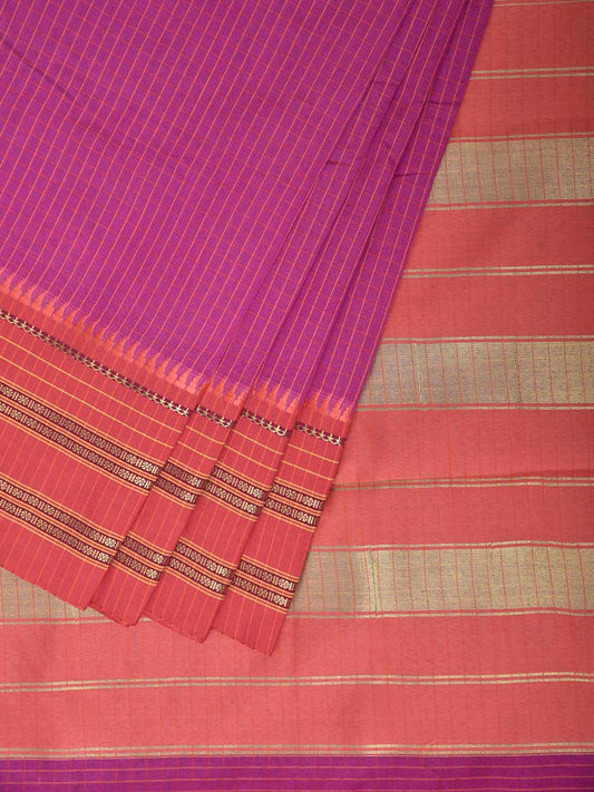 Magenta and Peach Bamboo Cotton Viscose Silk Saree with Checks Design No Blouse bc1039