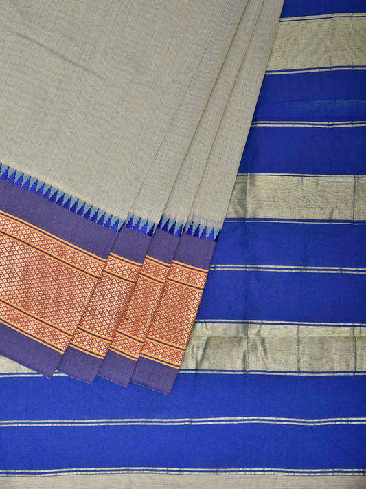 Sea Green and Blue Bamboo Cotton Plain Saree with Contrast Pallu Design No Blouse bc1040