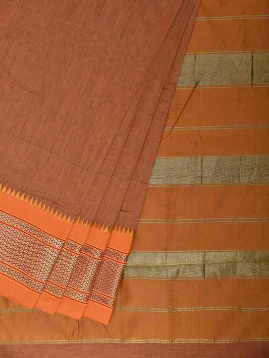 Fawn and Mustard Bamboo Cotton Plain Saree with Contrast Pallu Design No Blouse bc1041