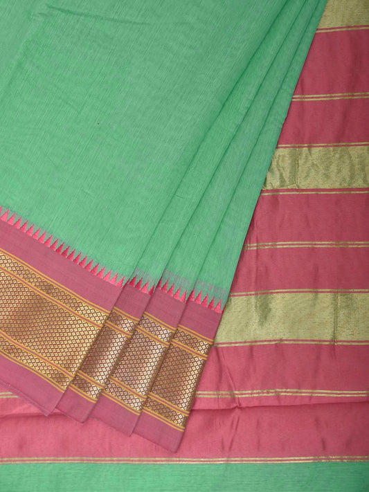 Light Green and Baby Pink Bamboo Cotton Plain Saree with Contrast Pallu Design No Blouse bc1042