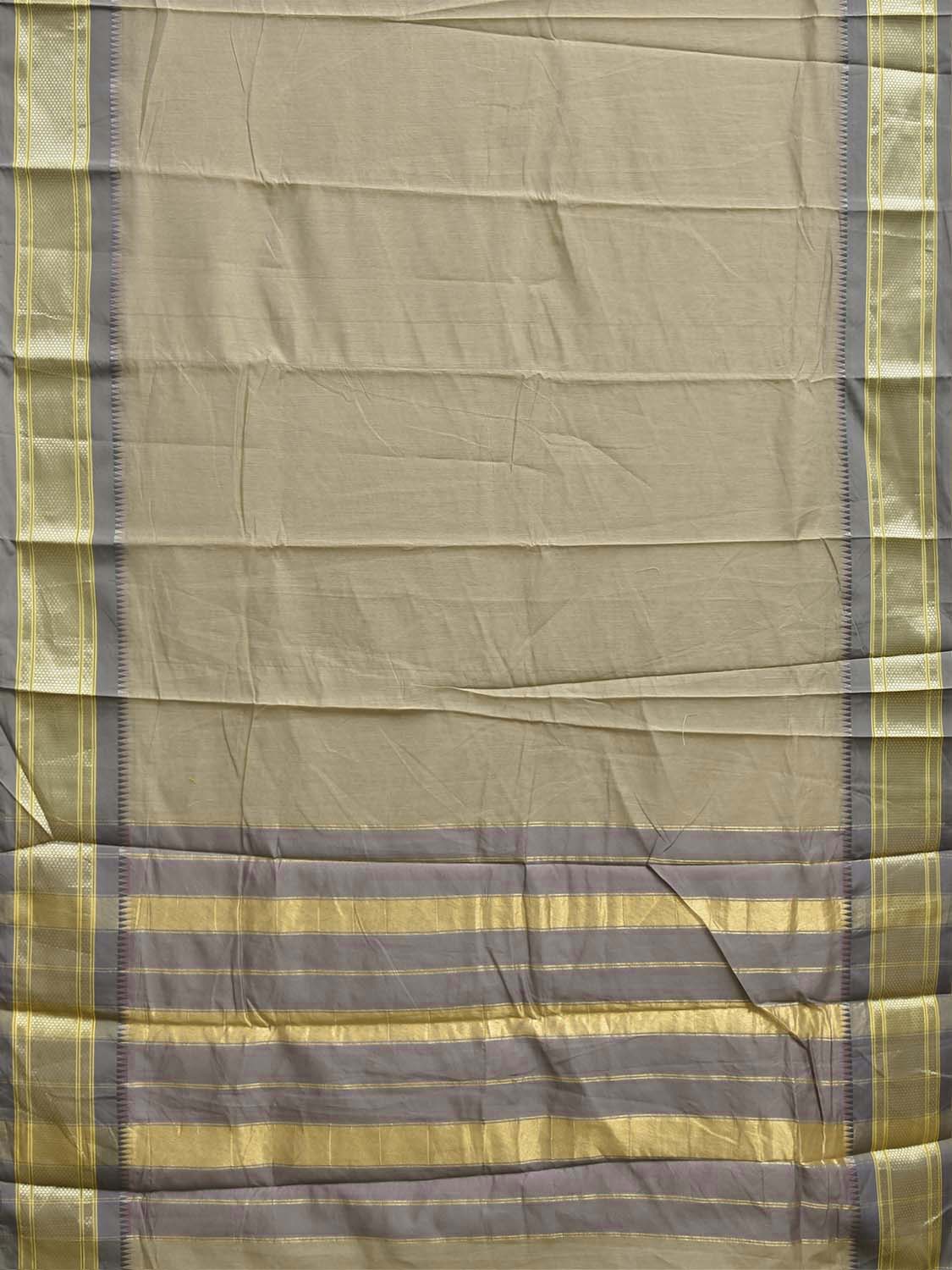 Light Olive and Grey Bamboo Cotton Plain Saree with Contrast Pallu Design No Blouse bc1043