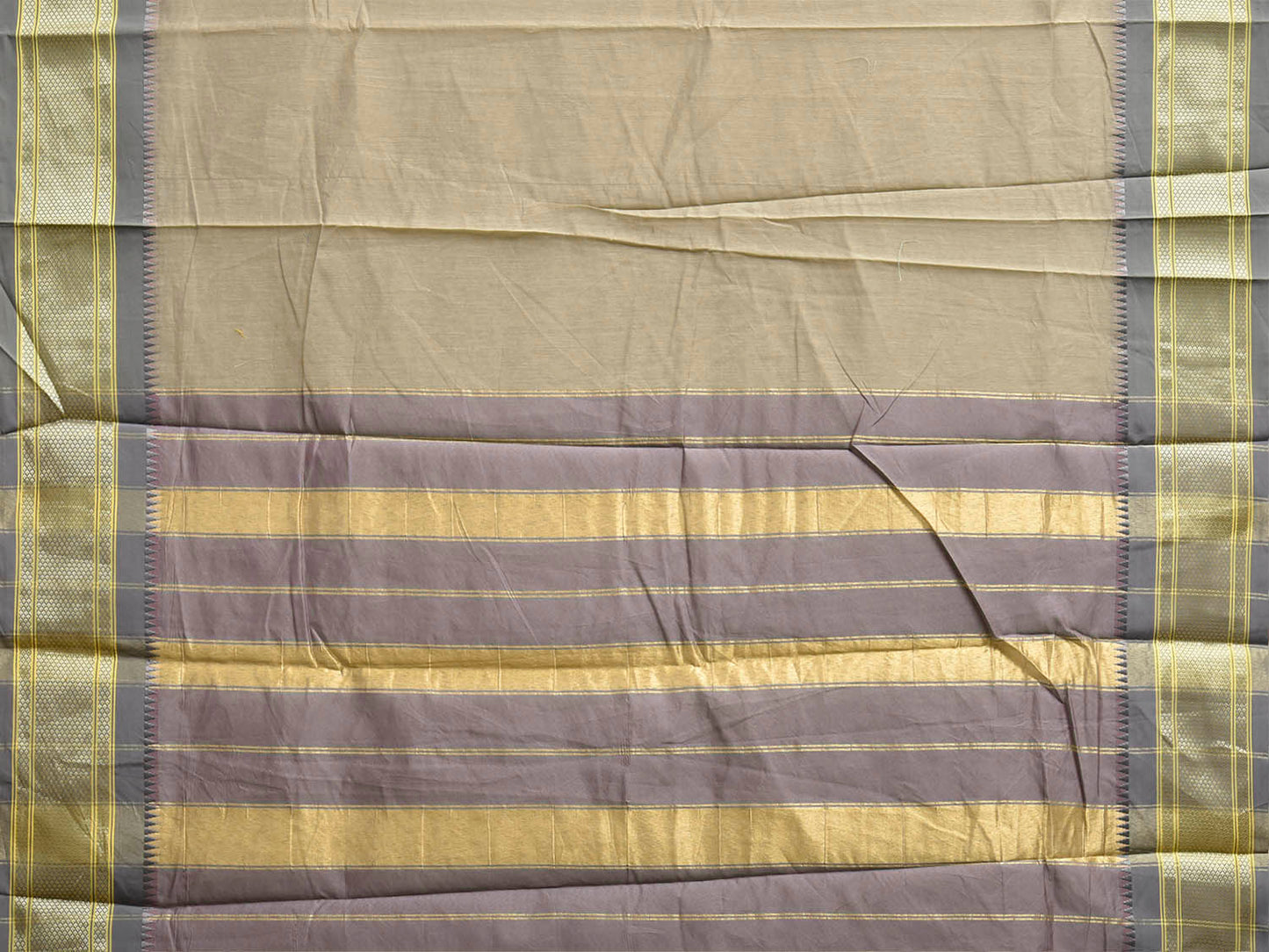 Light Olive and Grey Bamboo Cotton Plain Saree with Contrast Pallu Design No Blouse bc1043