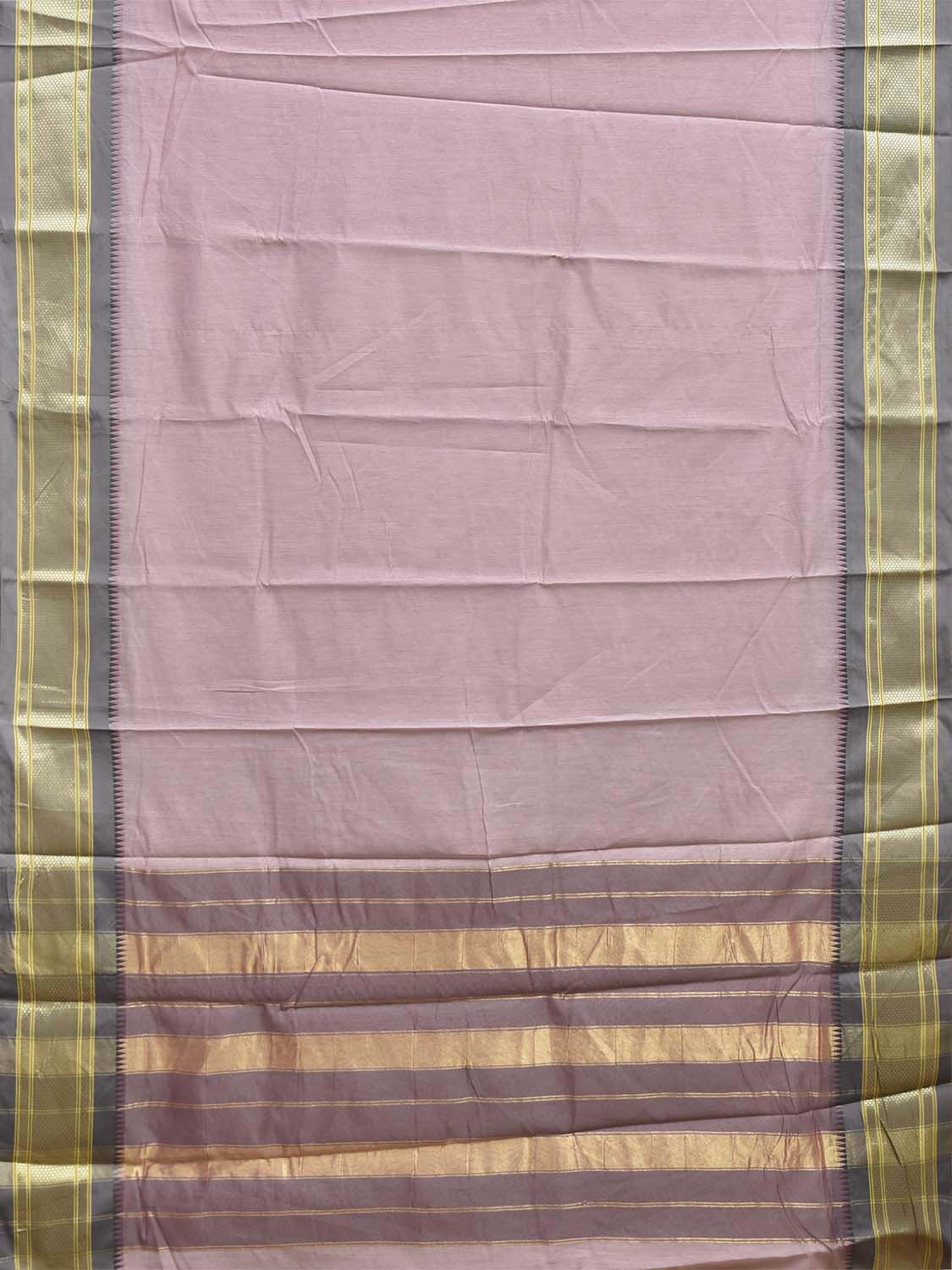 Light Pink and Grey Bamboo Cotton Plain Saree with Contrast Pallu Design No Blouse bc1044