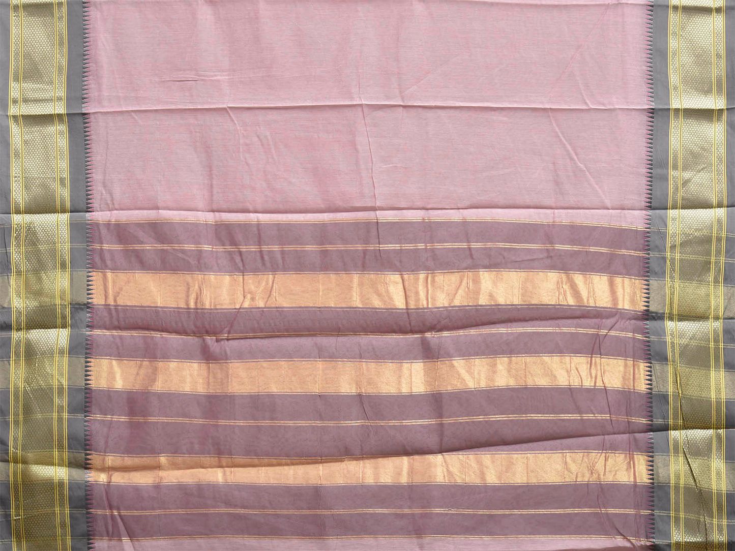 Light Pink and Grey Bamboo Cotton Plain Saree with Contrast Pallu Design No Blouse bc1044