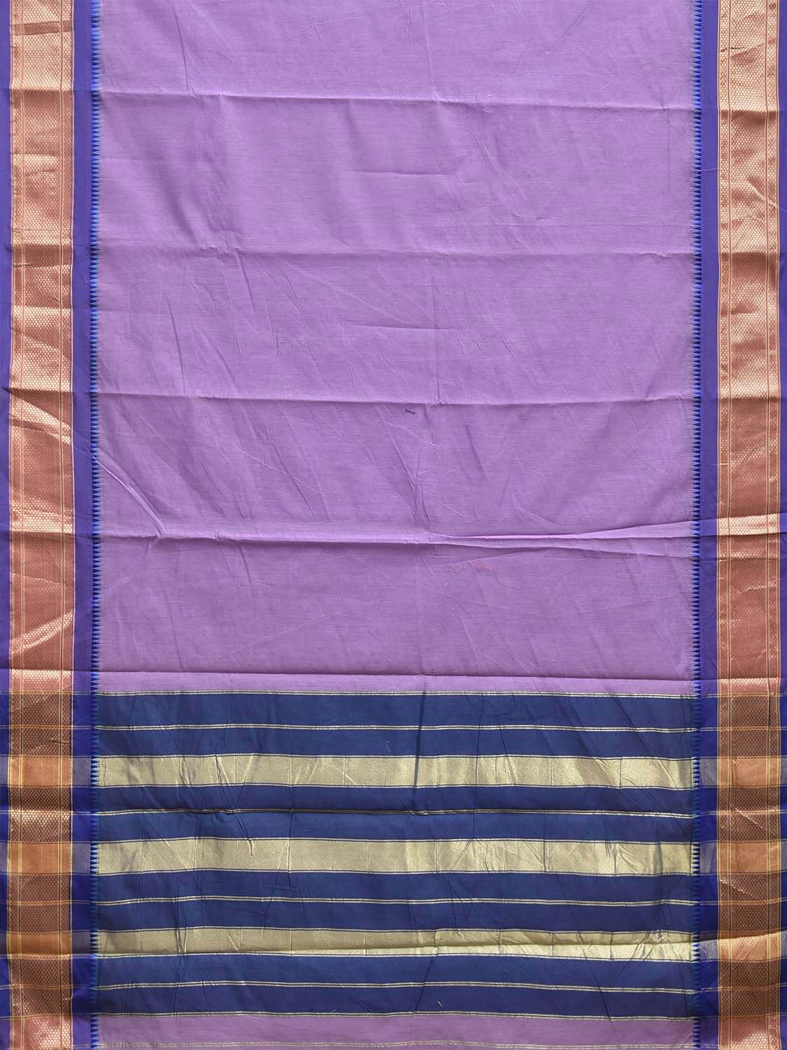 Lavender and Blue Bamboo Cotton Plain Saree with Contrast Pallu Design No Blouse bc1045