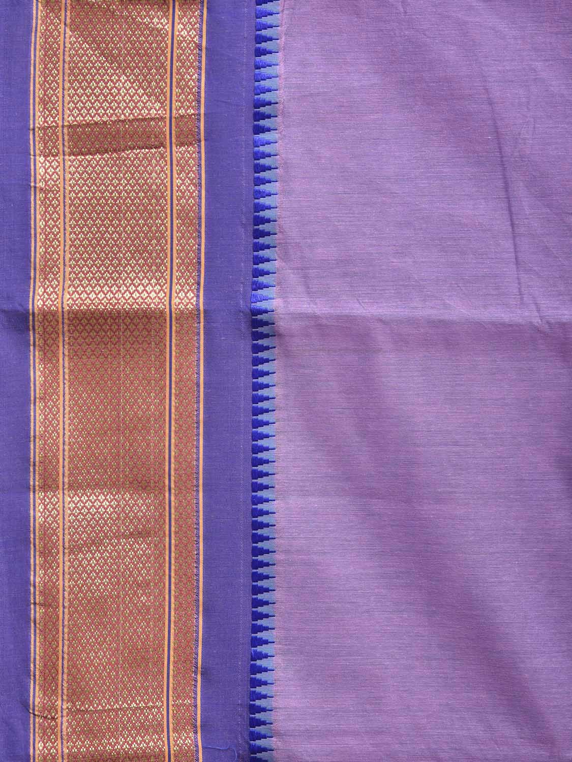 Lavender and Blue Bamboo Cotton Plain Saree with Contrast Pallu Design No Blouse bc1045