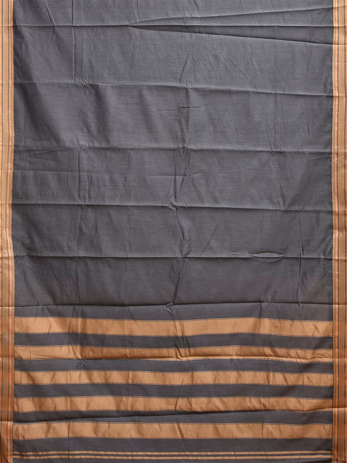 Grey and Mustard Bamboo Cotton Plain Saree with Strips Pallu Design No Blouse bc1046