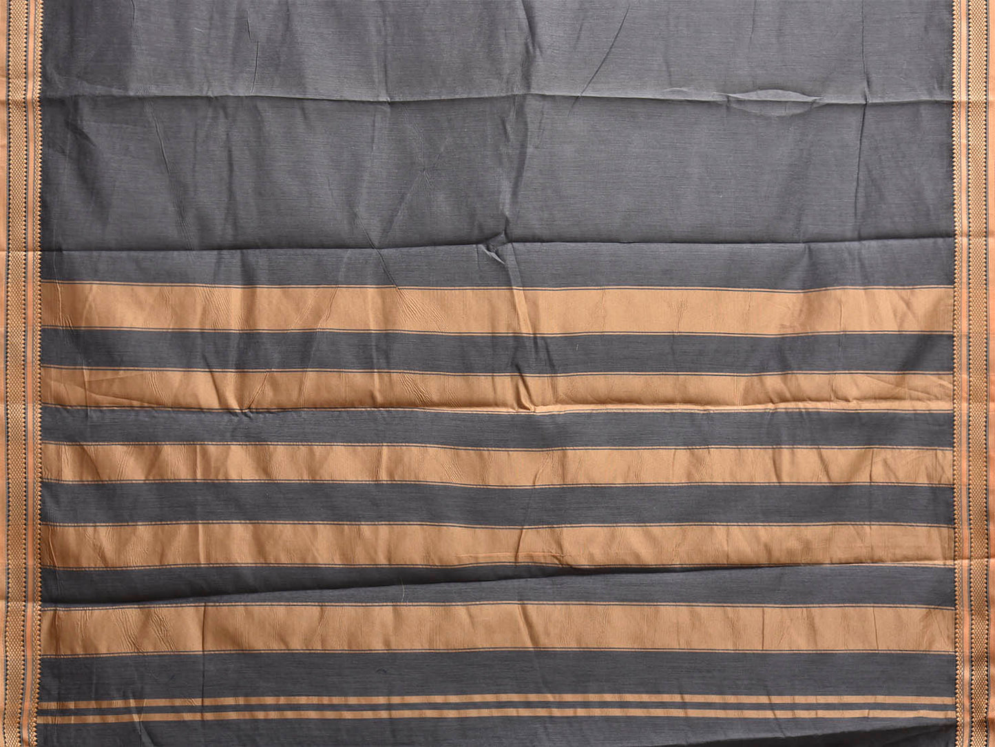 Grey and Mustard Bamboo Cotton Plain Saree with Strips Pallu Design No Blouse bc1046