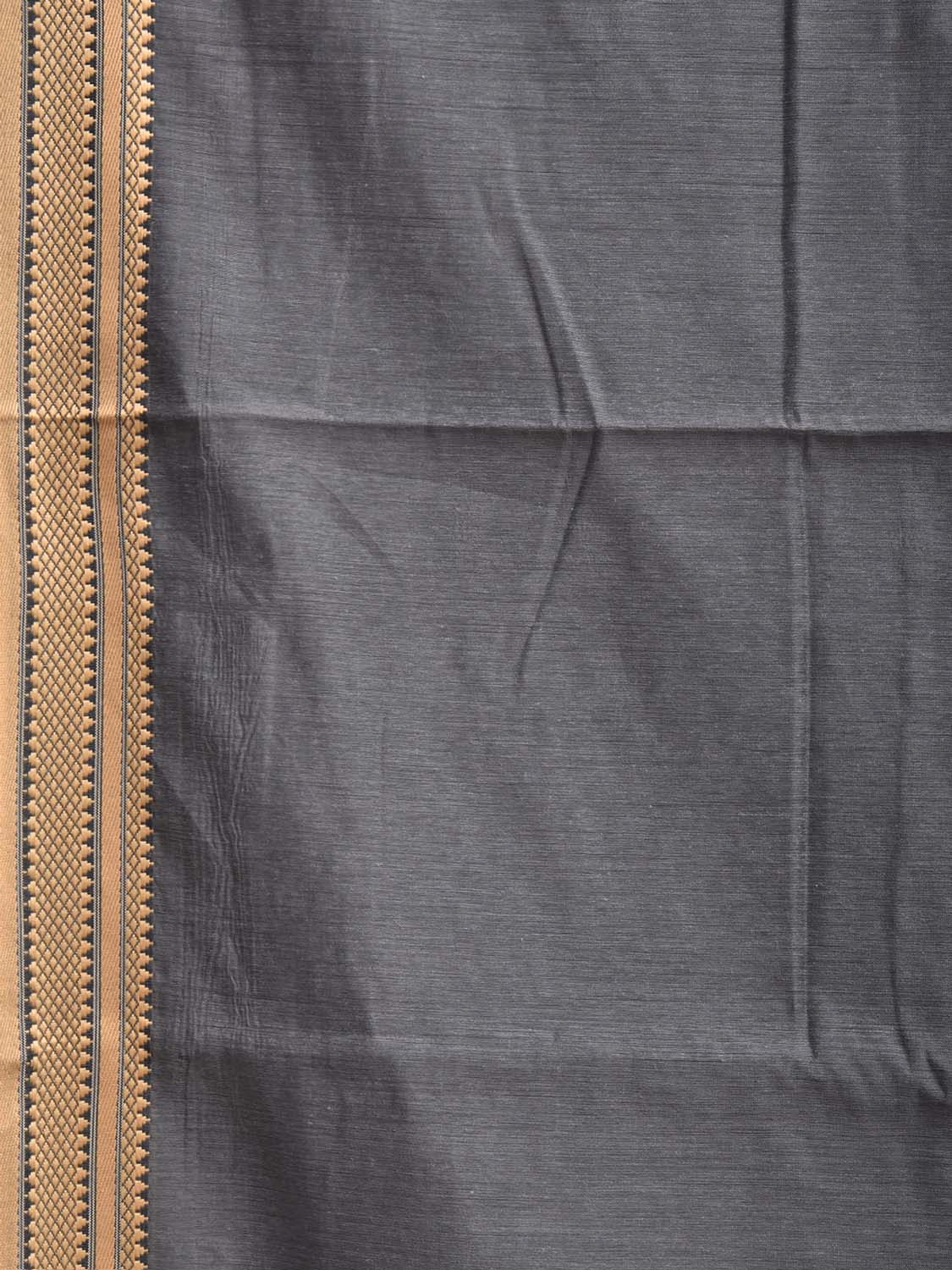 Grey and Mustard Bamboo Cotton Plain Saree with Strips Pallu Design No Blouse bc1046