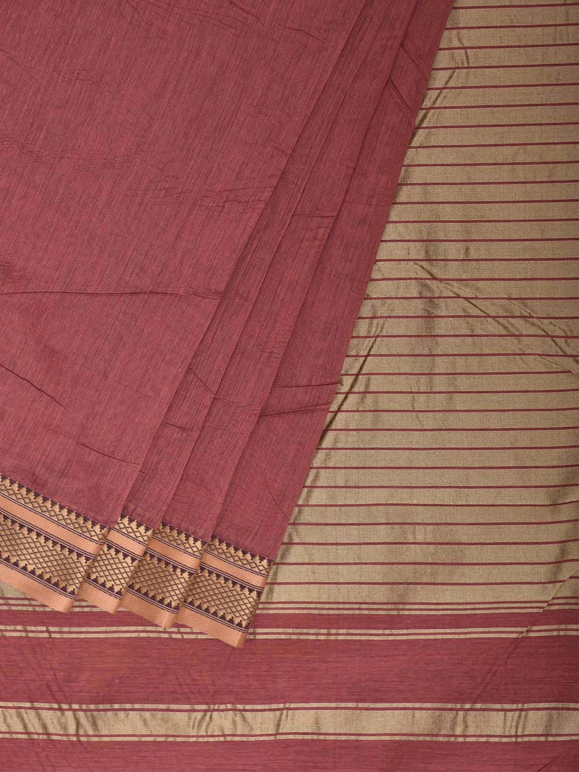 Light Burgundy and Mustar Bamboo Cotton Plain Saree with Contrast Pallu Design No Blouse bc1047