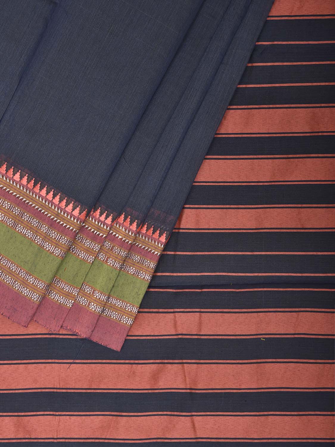 Grey and Peach Bamboo Cotton Saree with Checks Design No Blouse bc1054