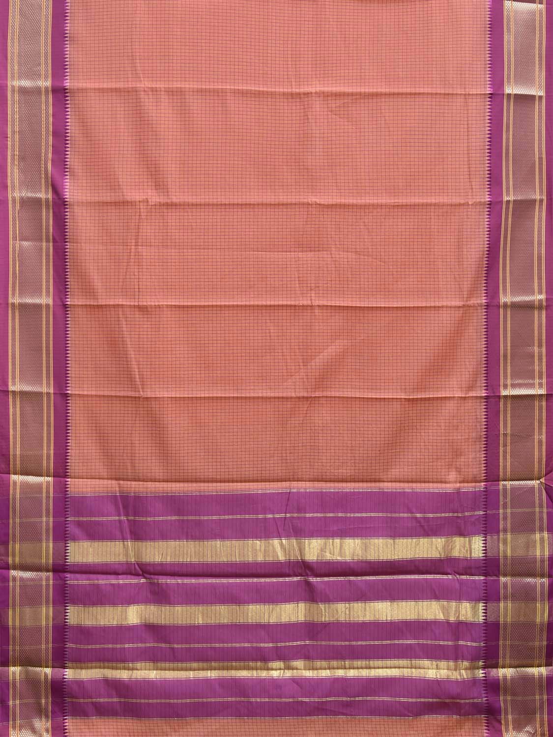 Peach and Pink Bamboo Cotton Saree with Checks Design No Blouse bc1058