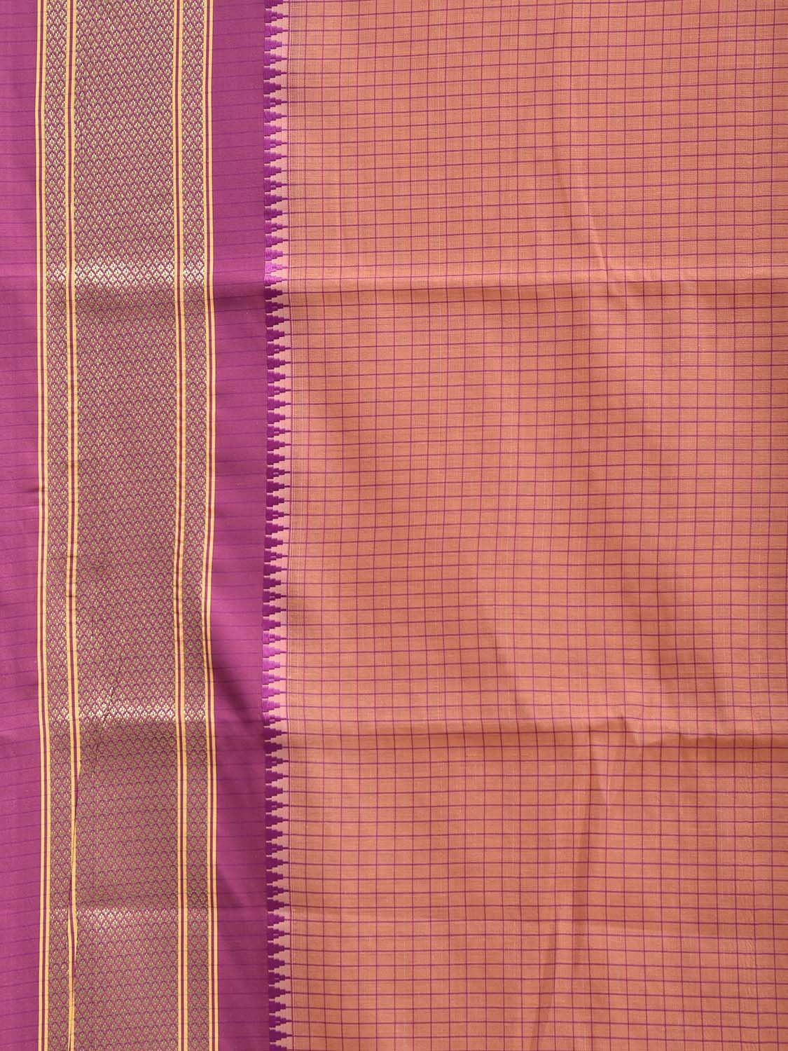 Peach and Pink Bamboo Cotton Saree with Checks Design No Blouse bc1058
