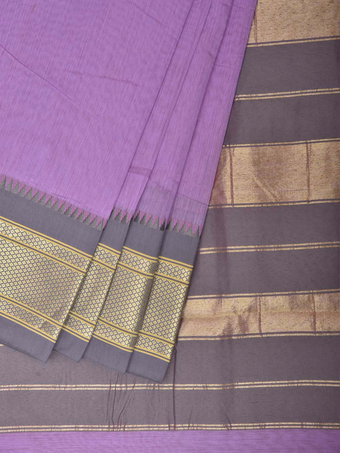 Lavender and Grey Bamboo Cotton Plain Saree with Contrast Pallu Design No Blouse bc1059