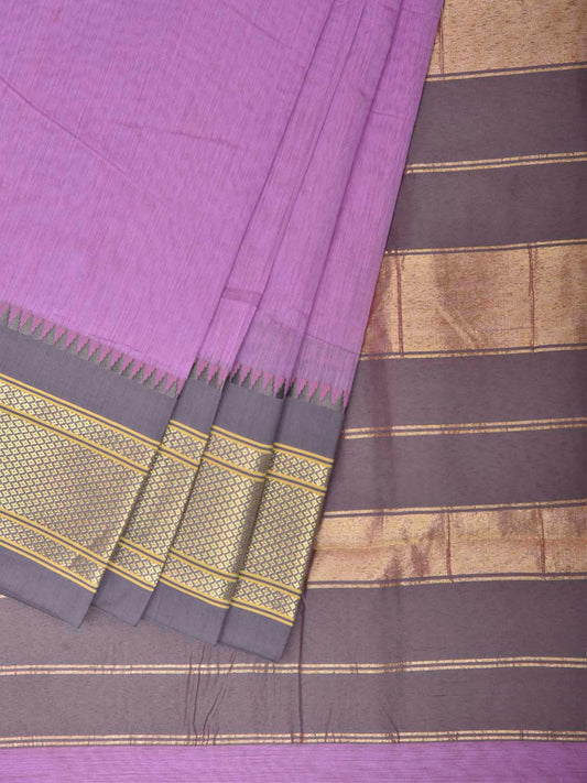 Lavender and Grey Bamboo Cotton Plain Saree with Contrast Pallu Design No Blouse bc1059