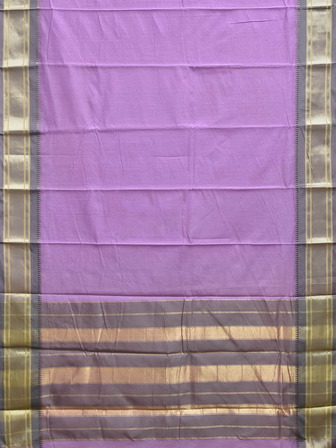 Lavender and Grey Bamboo Cotton Plain Saree with Contrast Pallu Design No Blouse bc1059
