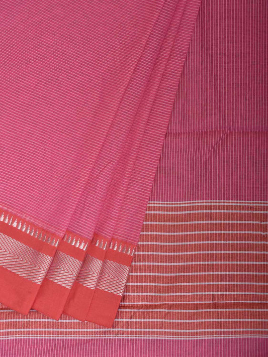 Pink and Peach Bamboo Cotton Saree with Strips Design No Blouse bc1062
