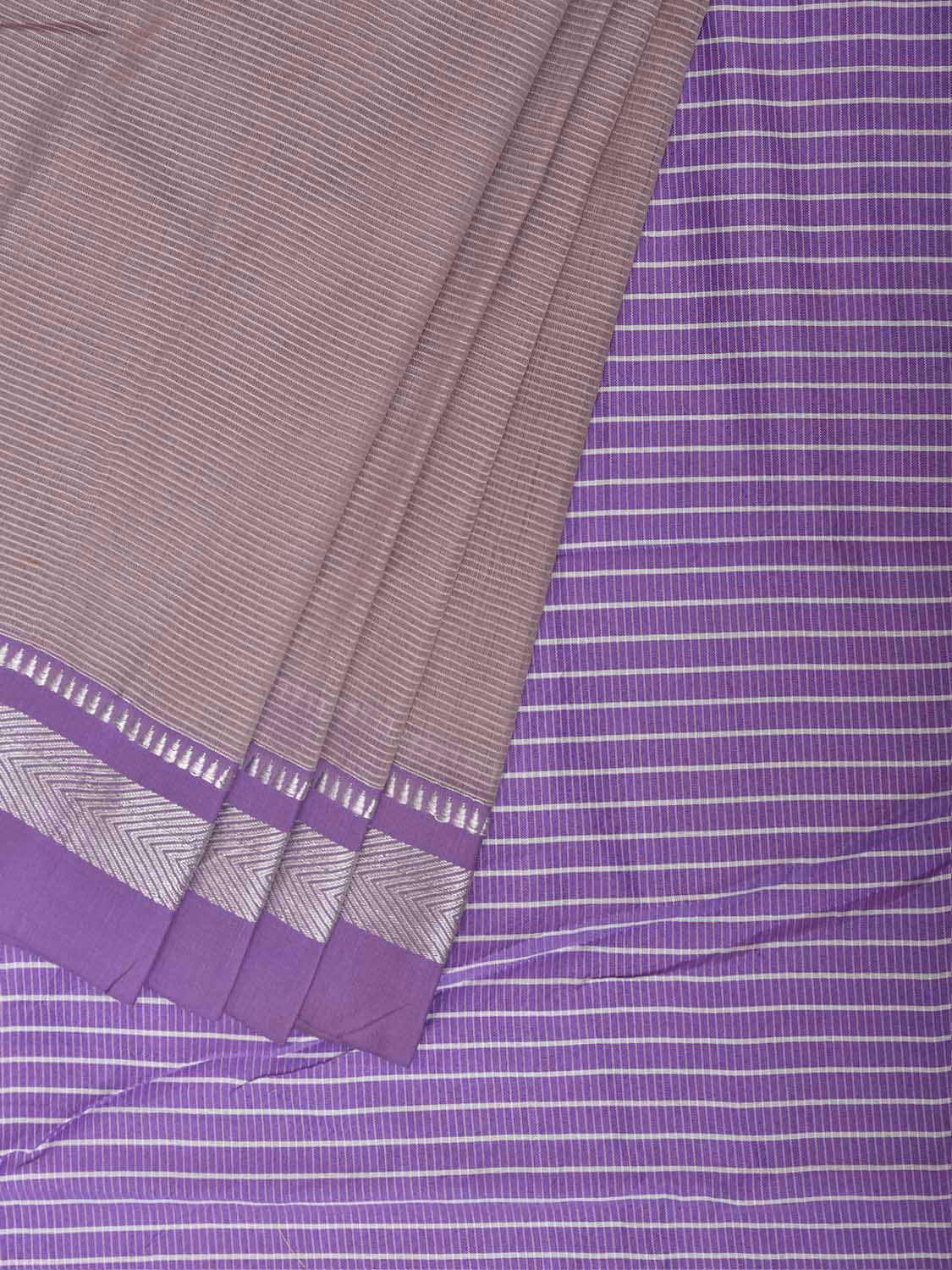 Cream and Lavender Bamboo Cotton Saree with Strips Design No Blouse bc1066