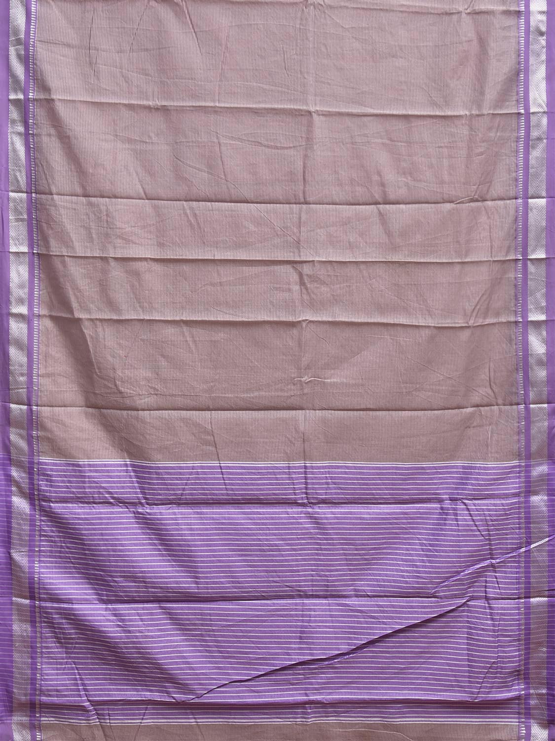 Cream and Lavender Bamboo Cotton Saree with Strips Design No Blouse bc1066