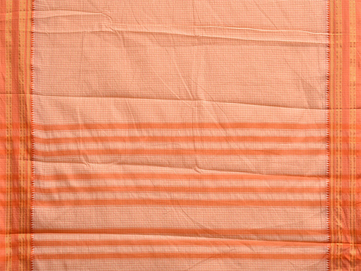 Cream and Orange Bamboo Cotton Saree with Checks Design No Blouse bc1067