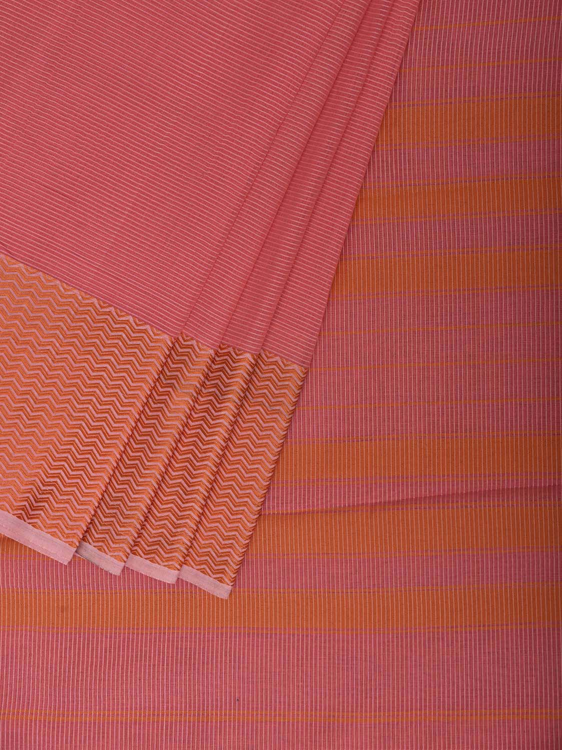 Pink and Orange Bamboo Cotton Saree with Strips Design No Blouse bc1072