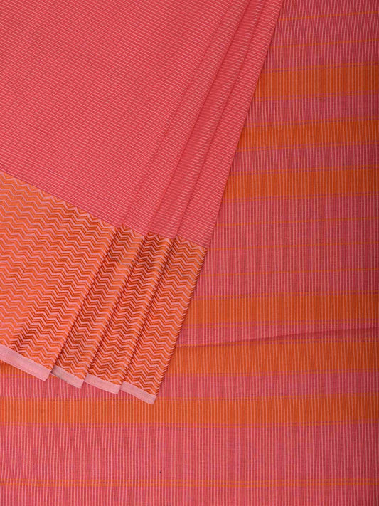 Pink and Orange Bamboo Cotton Saree with Strips Design No Blouse bc1072