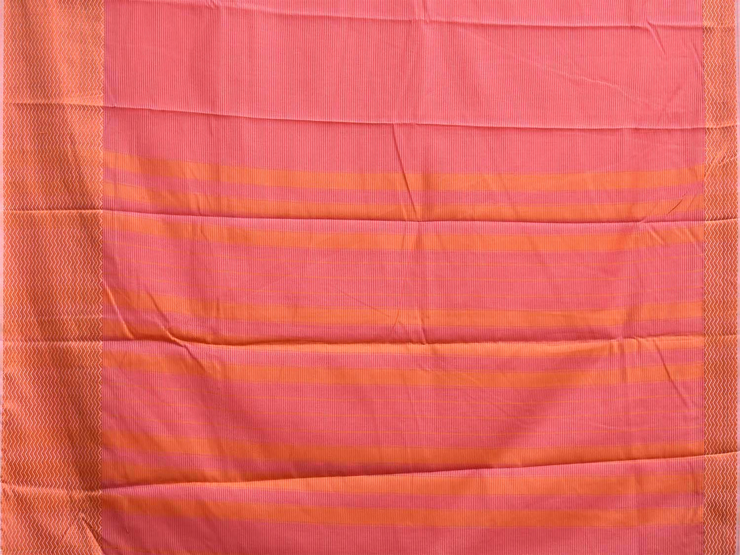 Pink and Orange Bamboo Cotton Saree with Strips Design No Blouse bc1072