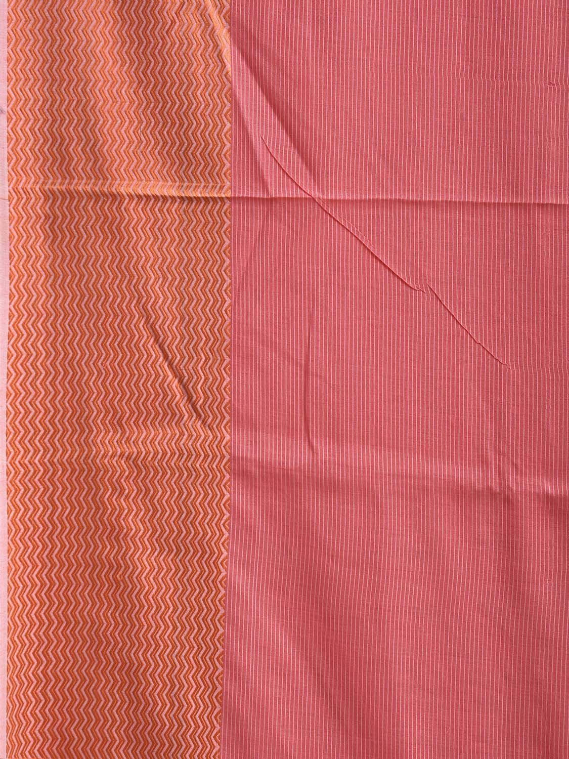 Pink and Orange Bamboo Cotton Saree with Strips Design No Blouse bc1072