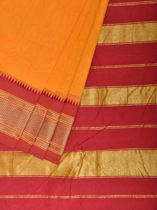 Yellow and Red Bamboo Cotton Plain Saree with Contrast Pallu Design No Blouse bc1073