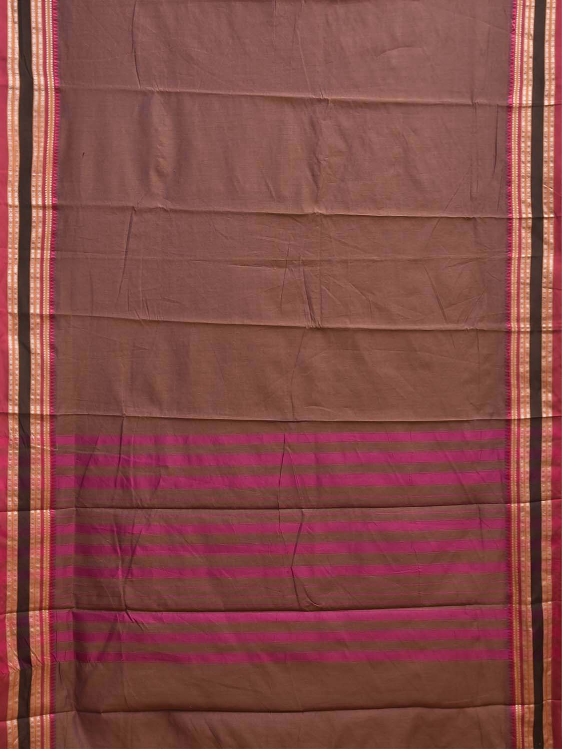 Fawn and Pink Bamboo Cotton Plain Saree with Strips Pallu Design No Blouse bc1076