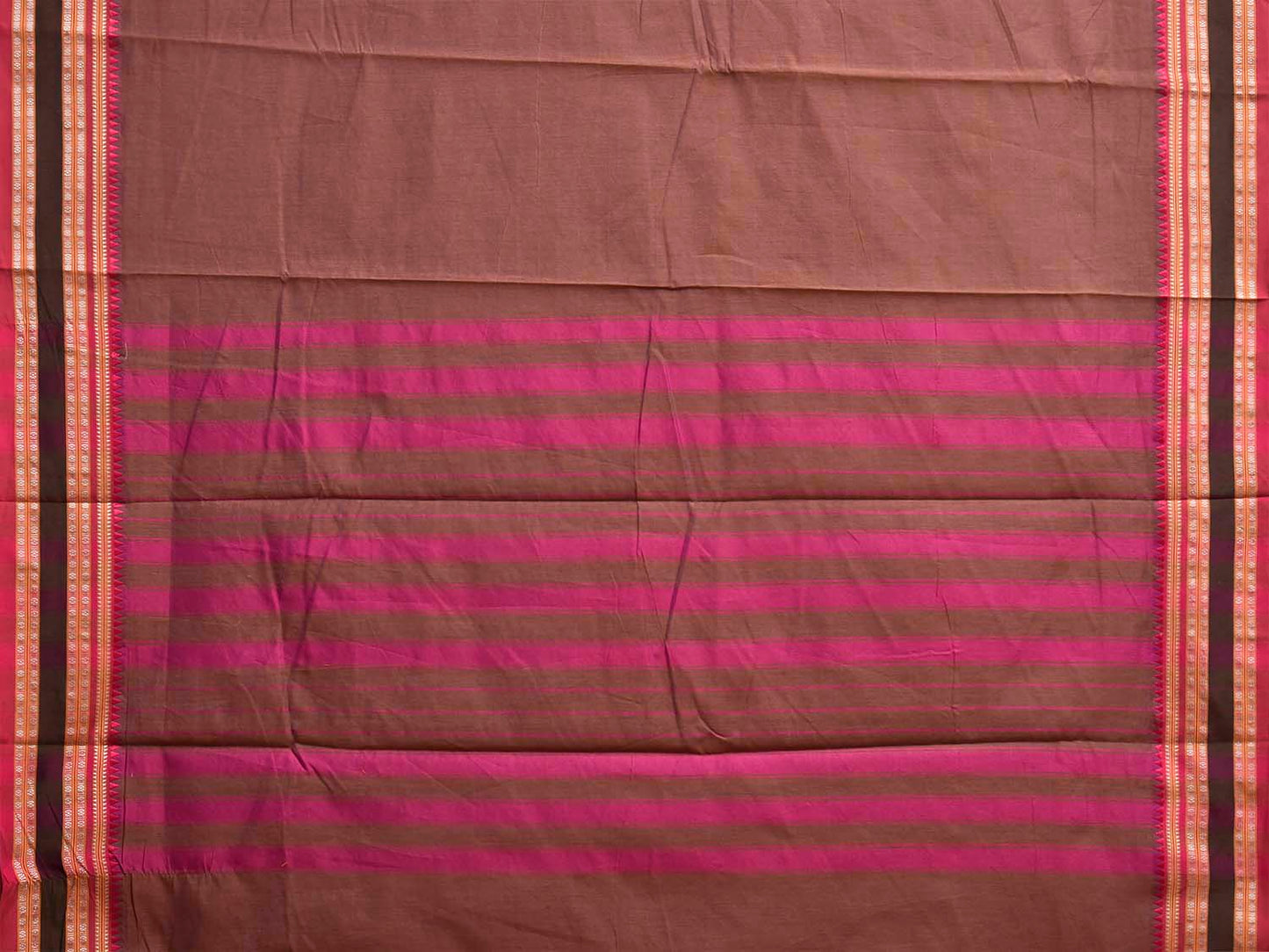 Fawn and Pink Bamboo Cotton Plain Saree with Strips Pallu Design No Blouse bc1076