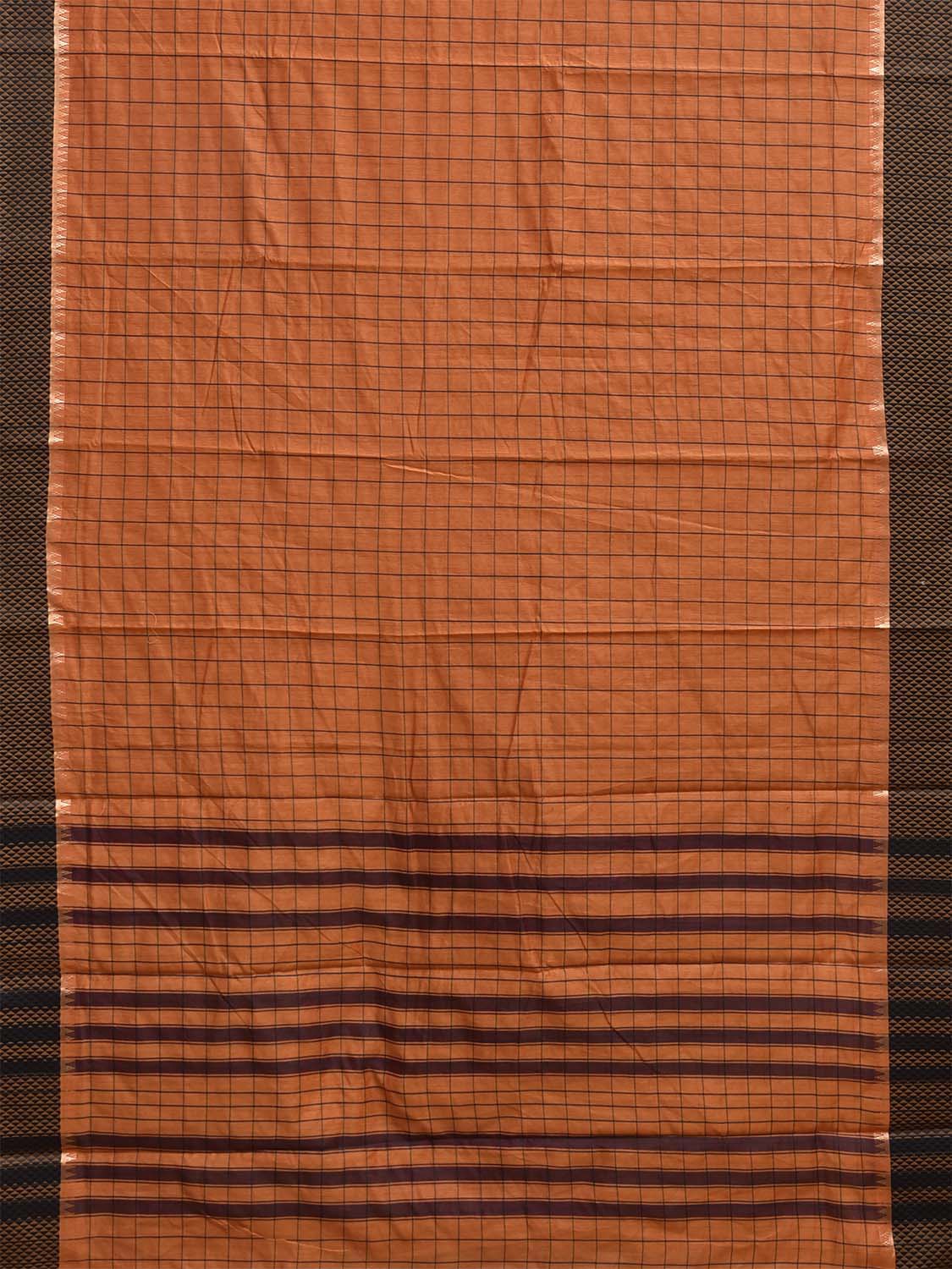Orange and Black Bamboo Cotton Saree with Big Checks Design No Blouse bc1077