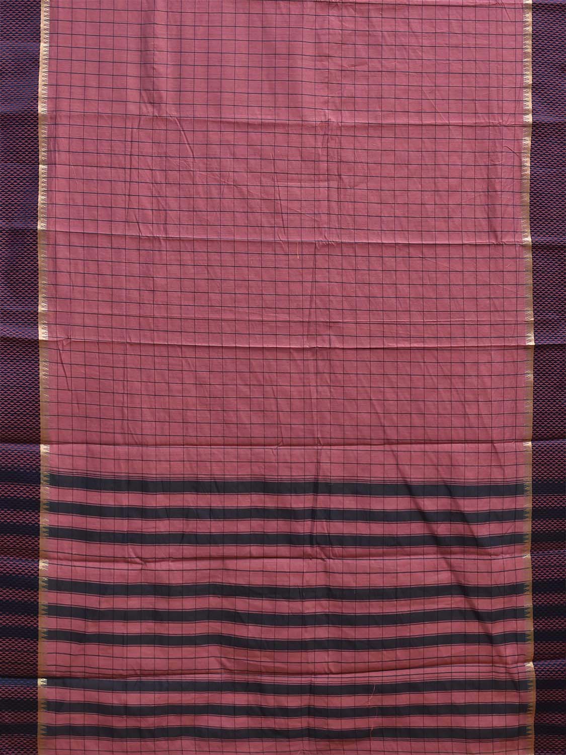 Peach and Dark Blue Bamboo Cotton Saree with Big Checks Design No Blouse bc1078