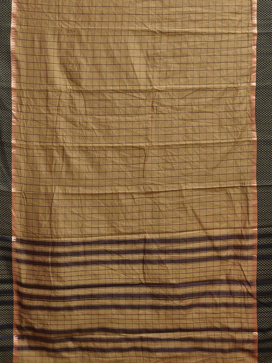 Fawn and Brown Bamboo Cotton Saree with Big Checks Design No Blouse bc1080