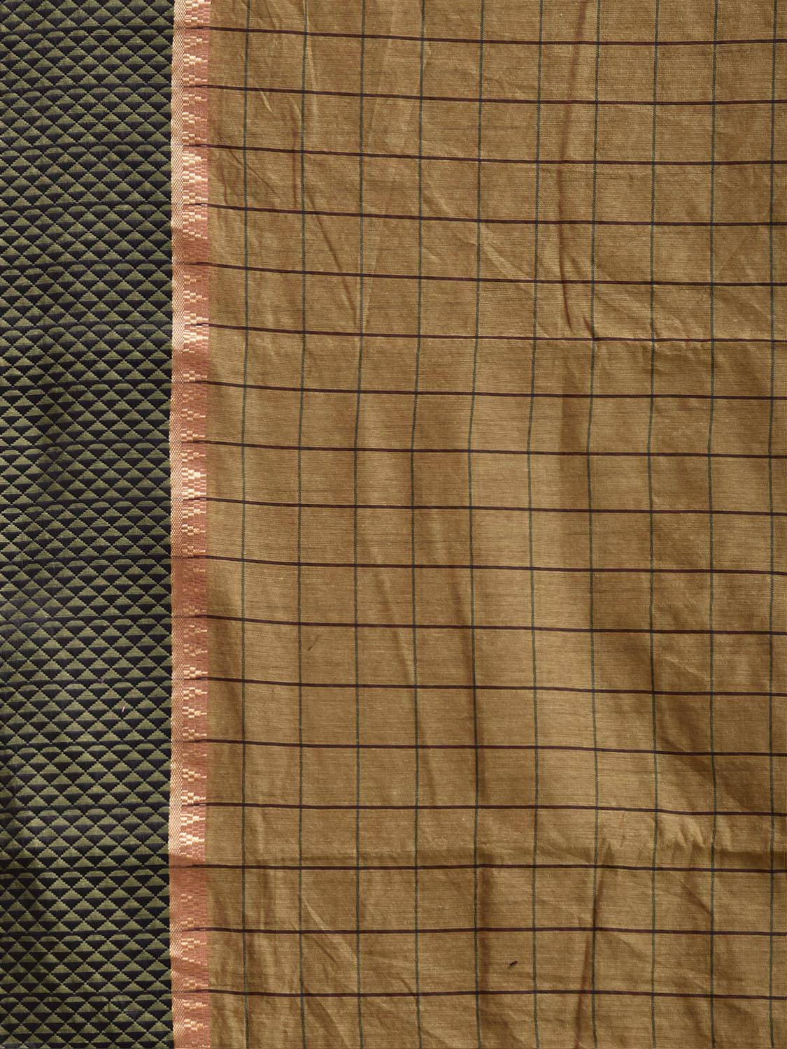 Fawn and Brown Bamboo Cotton Saree with Big Checks Design No Blouse bc1080