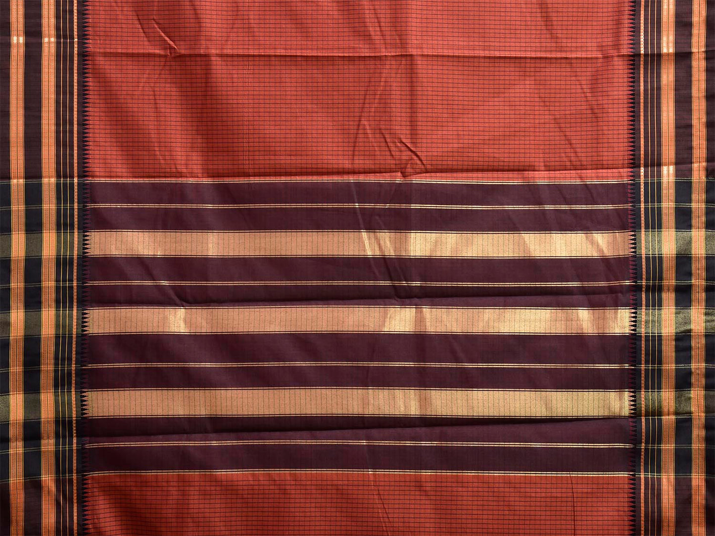 Rust and Brown Bamboo Cotton Viscose Silk Saree with Checks Design No Blouse bc1084