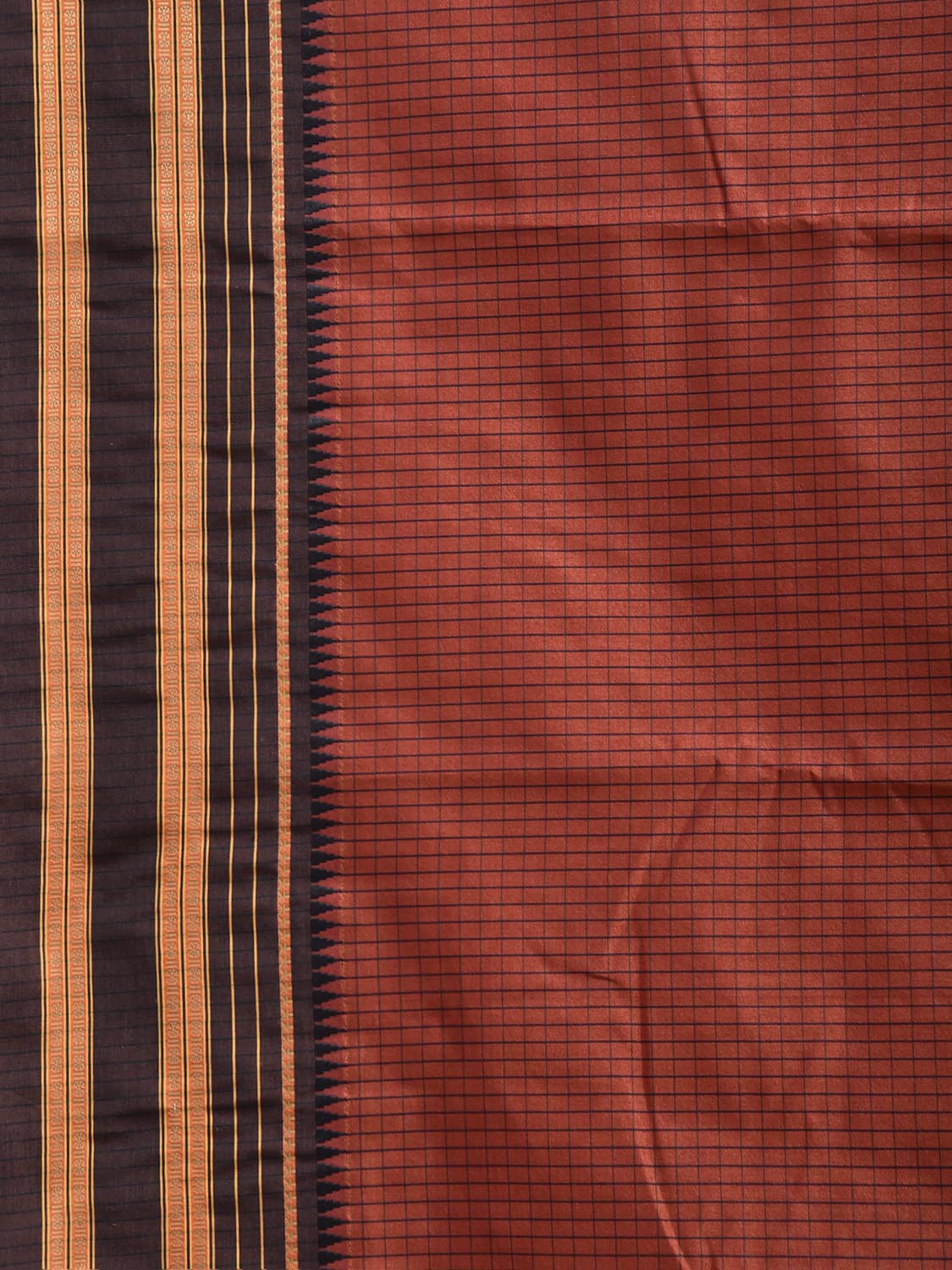 Rust and Brown Bamboo Cotton Viscose Silk Saree with Checks Design No Blouse bc1084