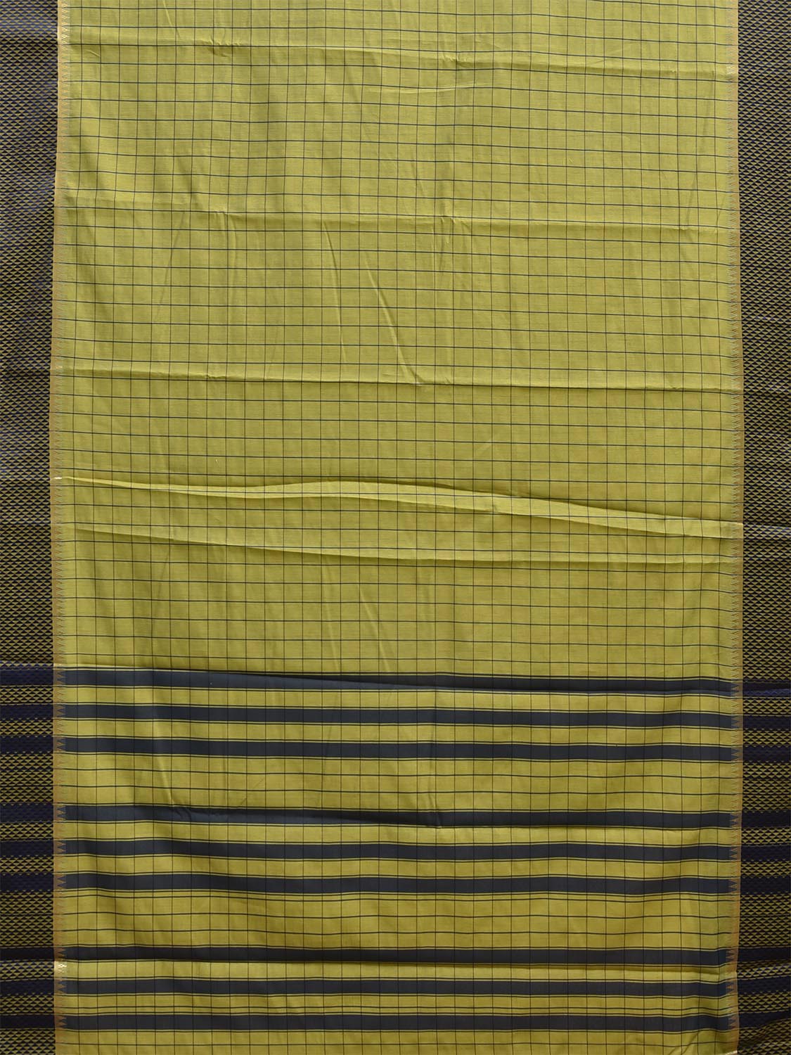 Green and Dark Blue Bamboo Cotton Saree with Big Checks Design No Blouse bc1087