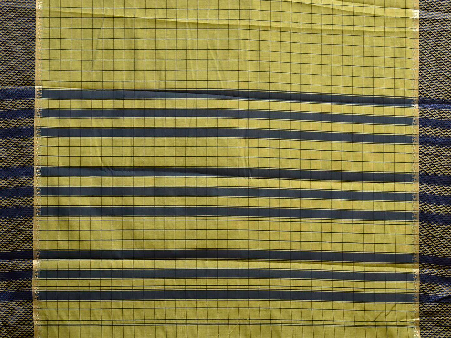Green and Dark Blue Bamboo Cotton Saree with Big Checks Design No Blouse bc1087
