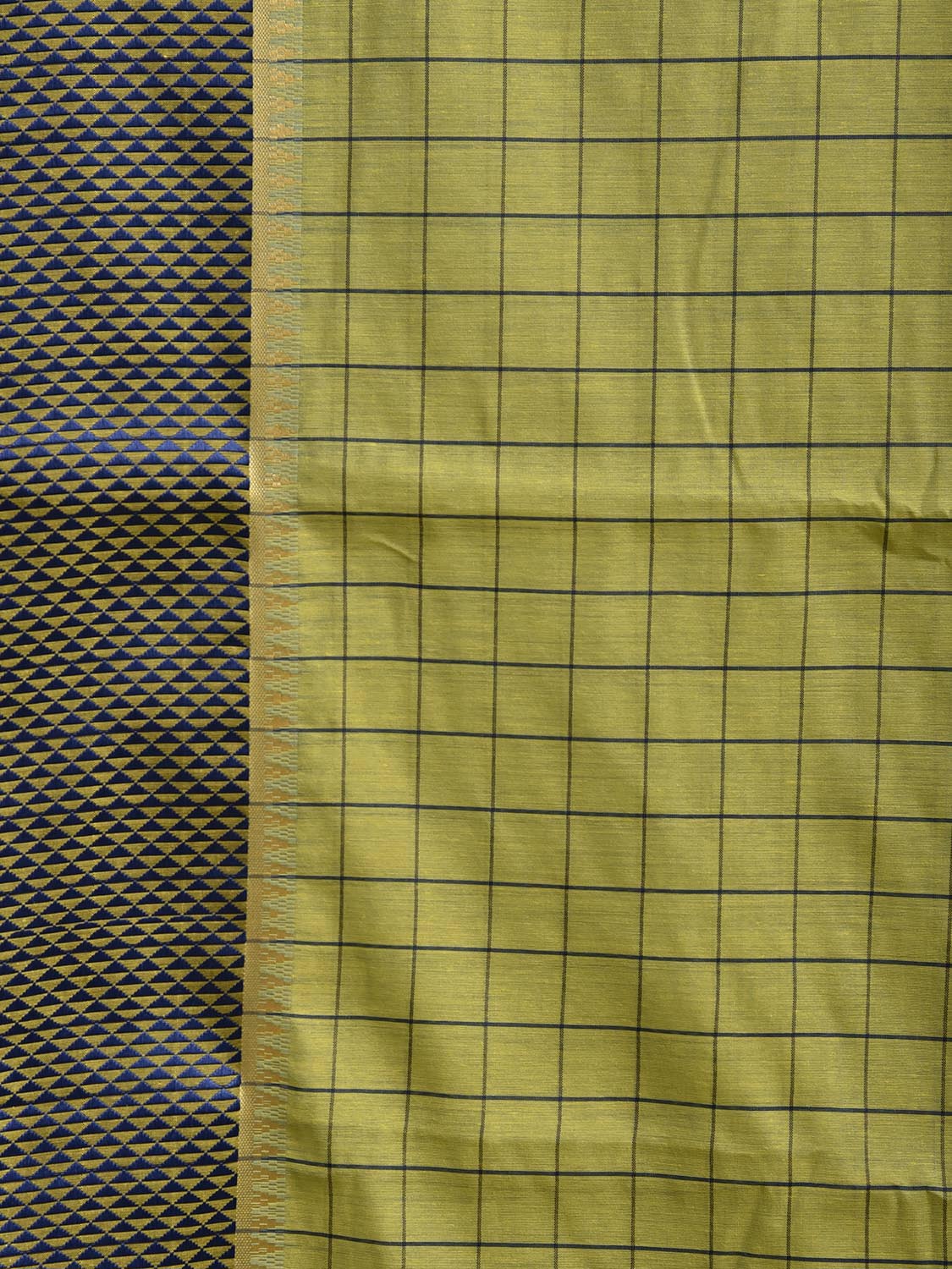 Green and Dark Blue Bamboo Cotton Saree with Big Checks Design No Blouse bc1087