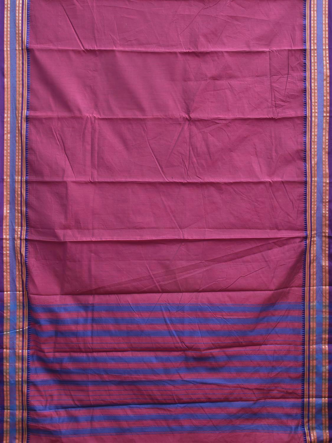 Pink and Blue Bamboo Cotton Plain Saree with Strips Pallu Design No Blouse bc1090