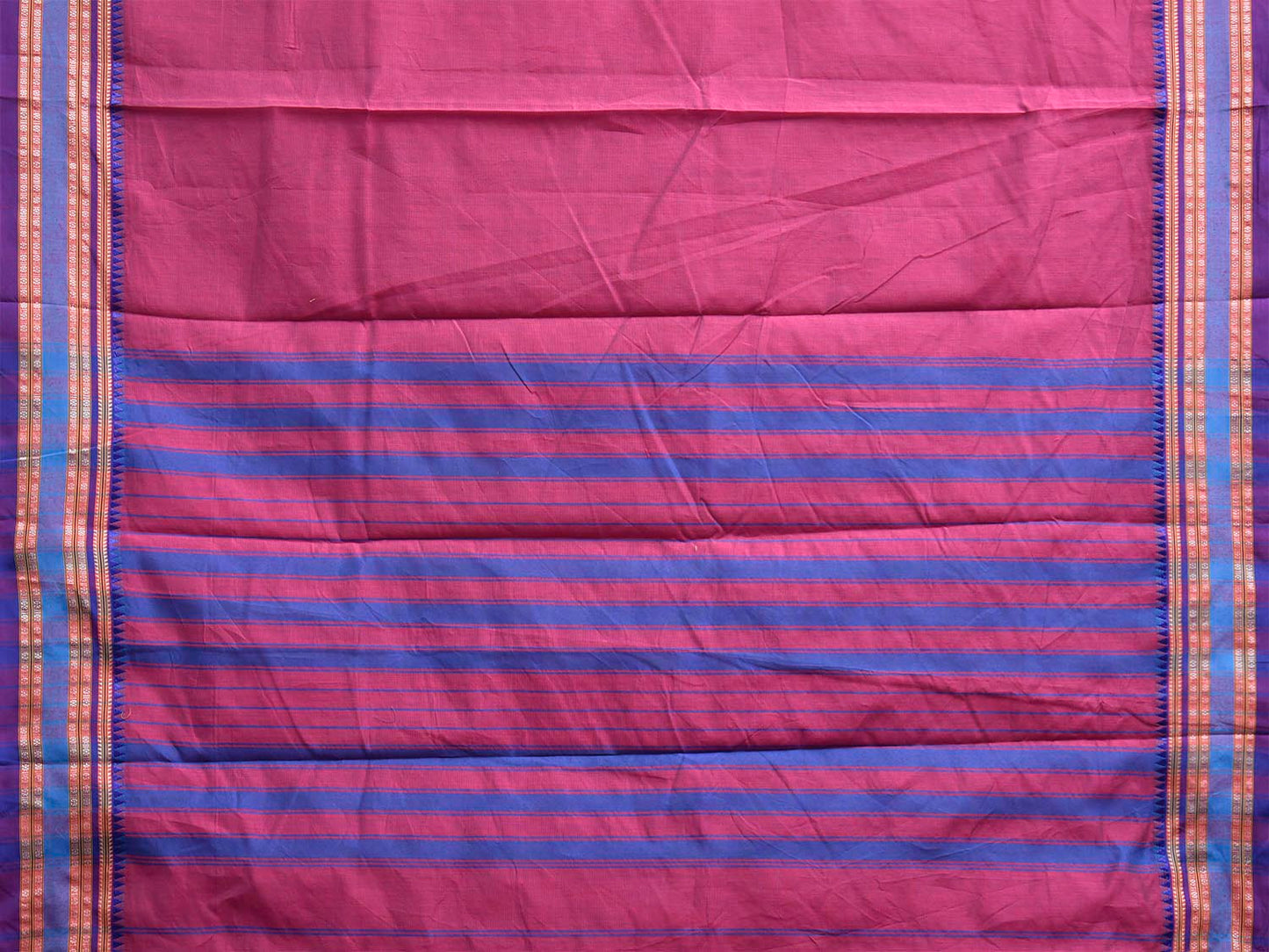 Pink and Blue Bamboo Cotton Plain Saree with Strips Pallu Design No Blouse bc1090