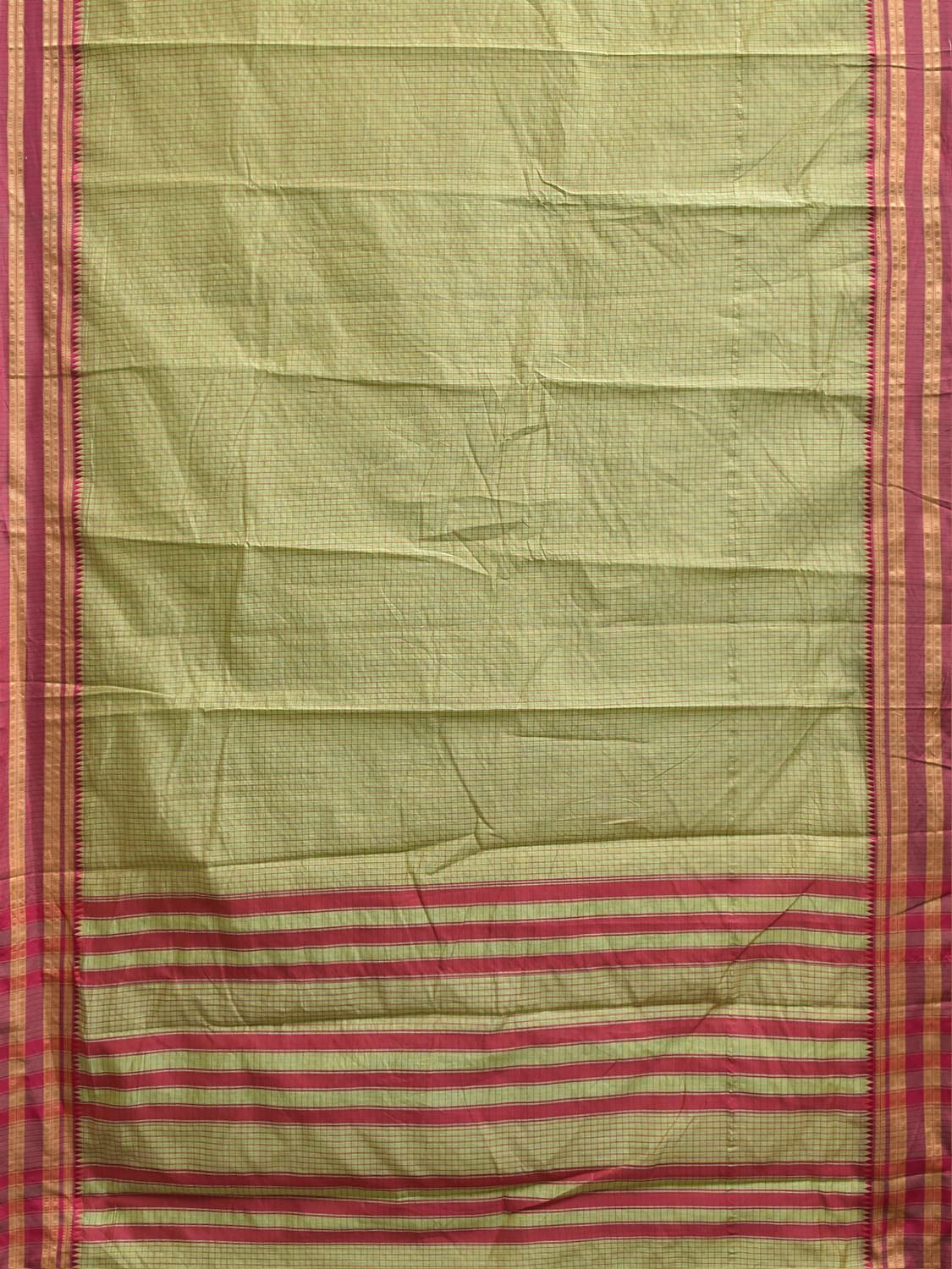 Sea Green and Red Bamboo Cotton Saree with Checks Design No Blouse bc1091