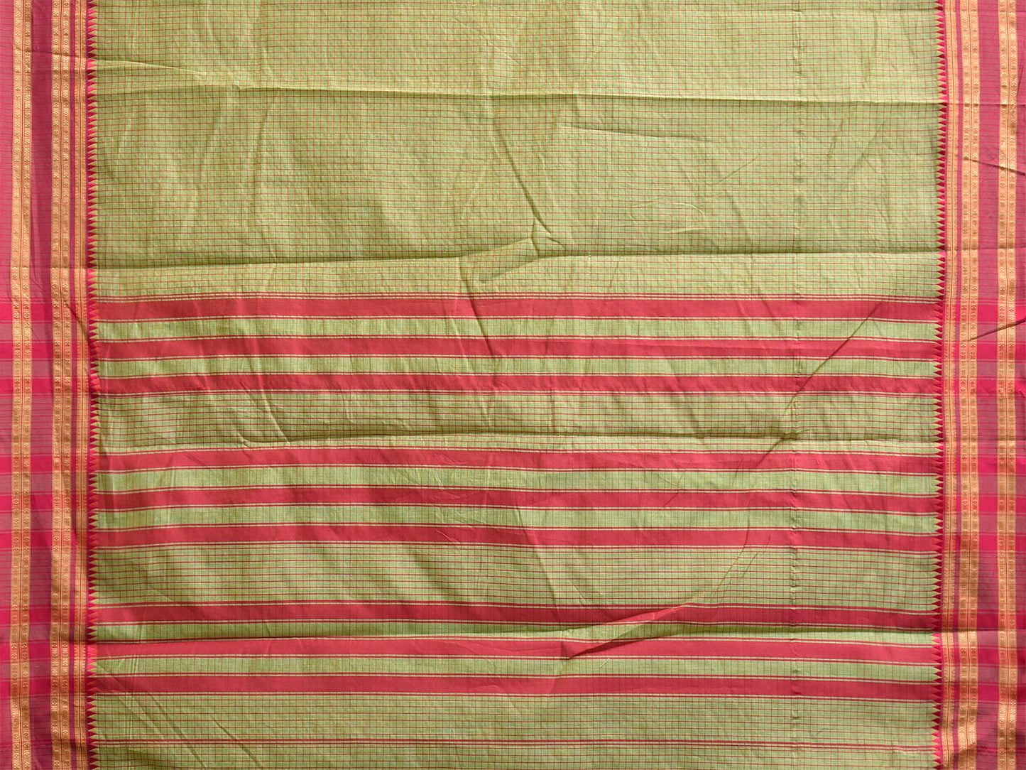 Sea Green and Red Bamboo Cotton Saree with Checks Design No Blouse bc1091
